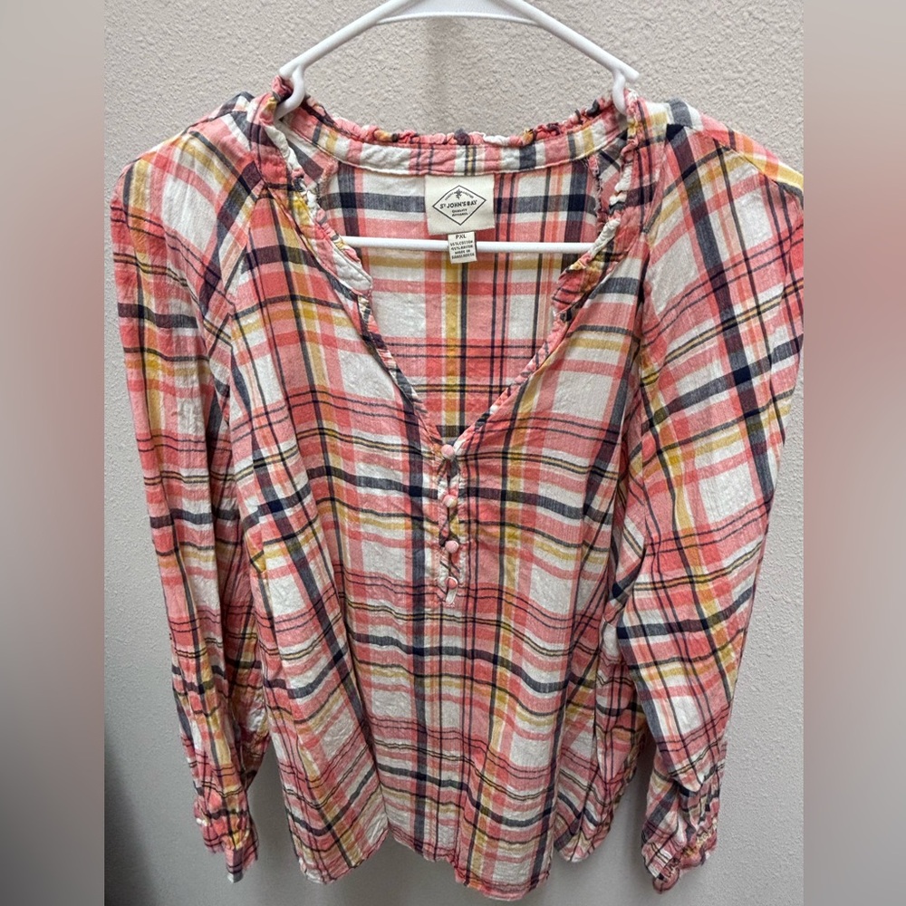 Women’s PXL St.John’s Bay Colorful Plaid Long Sleeve Top